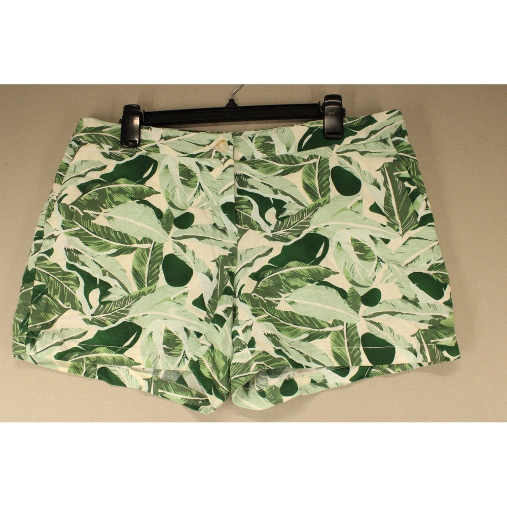 Saint Tropez West Shorts Palm Leaf Print Womens 10 Green Linen Blend Tropical